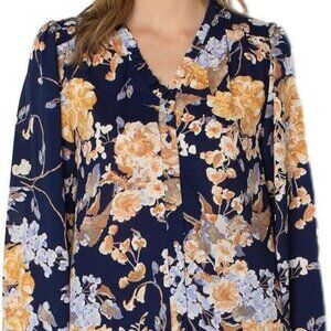 Well Worn Women's Plus Size 2X Navy Floral Long Sleeve Blouse Top NWT